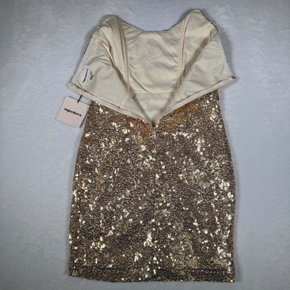 superdown Gold Sequin Strapless Mini Dress NWT Size XS Bodycon Party | Vegas - Picture 6 of 10